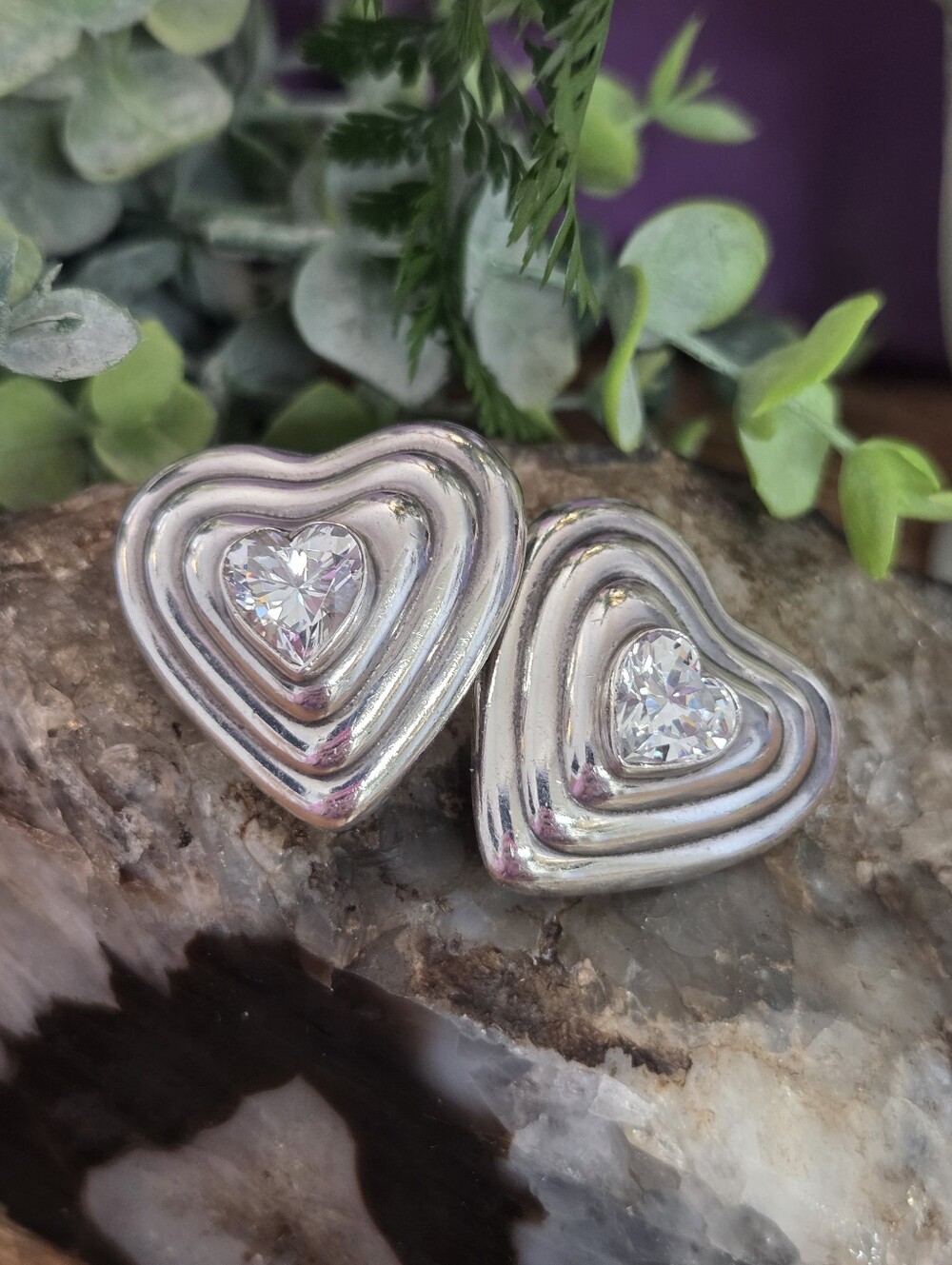 Large vintage sterling silver Mexico CZ omega back stud earrings